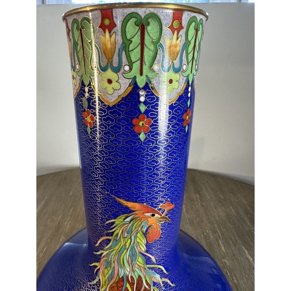 15” Rare Perfect Peacock Chinese Cloisonné Vase - Picture 3 of 11